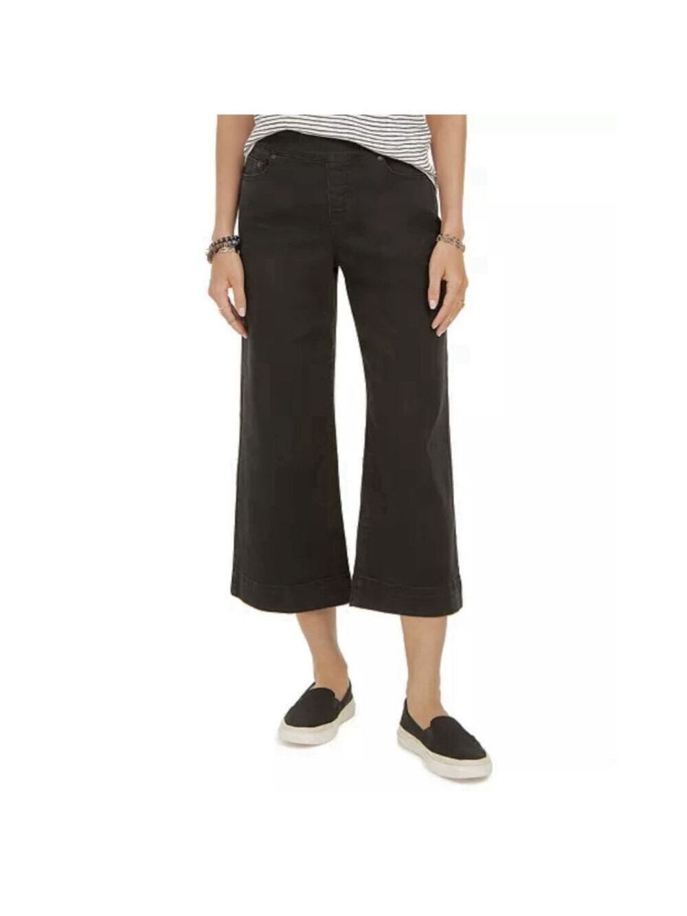Style & Co. Wide Leg Crop Pants Size 14W Mid Rise Pull On Black Cuff Stretch NWT
